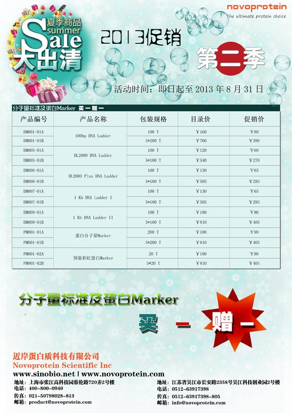 novoprotein分子量標準及蛋白Marker買一贈一